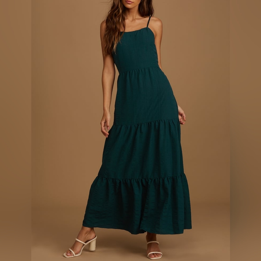 Lulus Hunter Green Tiered Ruffled Maxi Sundress